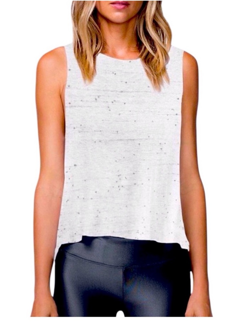 Koral White Speckled Women's Crop Muscle Tank Top - S